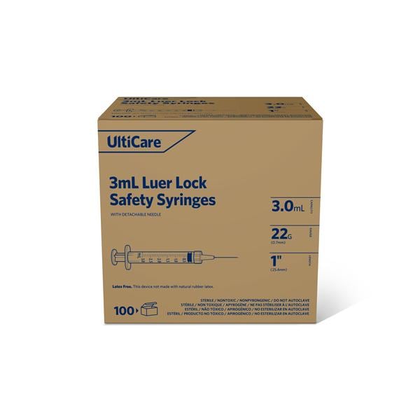 UltiCare Luer Lock Syringe/Needle 22gx1" 3mL Safety Shield Low Dead Space 400/Ca
