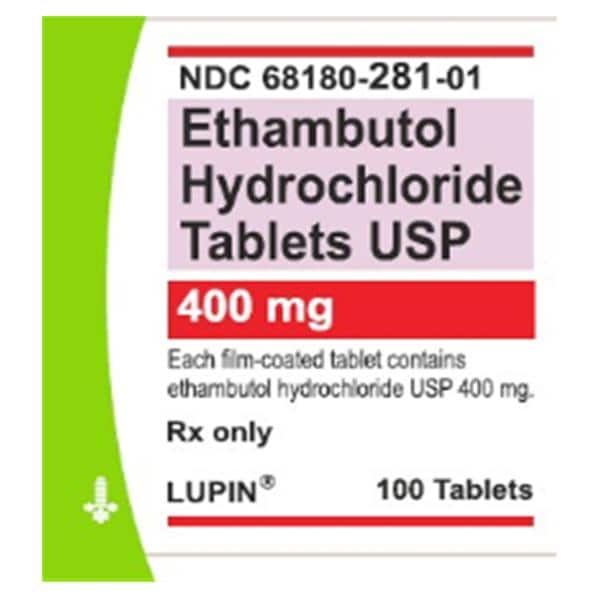 Ethambutol HCl Tablets 400mg Bottle 100/Bottle Each