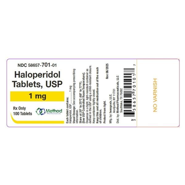 Haloperidol Tablets 1mg Bottle 100/Bottle Each