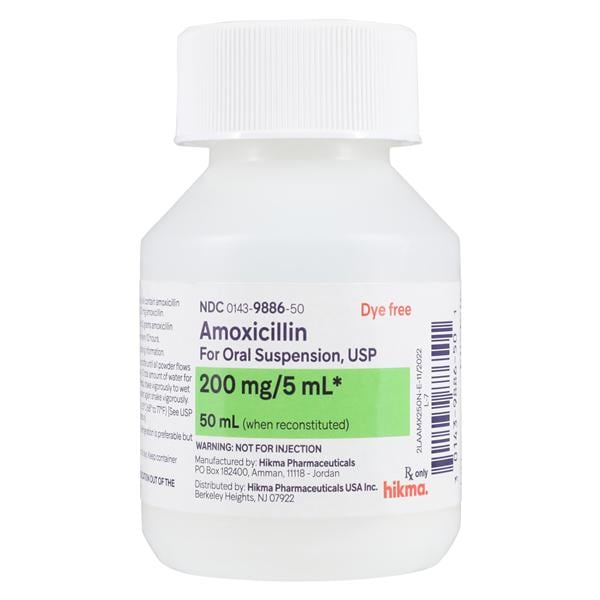 Amoxicillin Oral Suspension 200mg/5mL Tutti-Frutti Bottle 50mL Each
