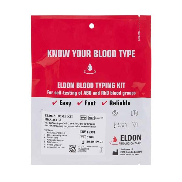 Eldoncard ABO/Rh Combo Blood Typing Kit f/ Slf-Tstng of ABO & RhD Bld Groups Ea