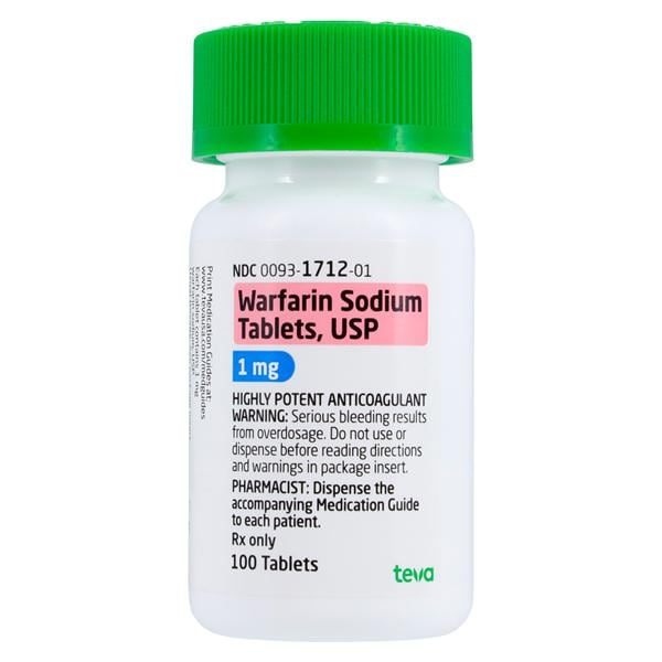 Warfarin Sodium Tablets 1mg Bottle 100/Bottle Each