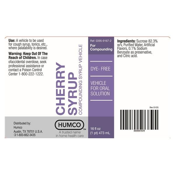 Flavoring Syrup Cherry Dye Free 16oz 16oz/Bt, 12 BT/CA