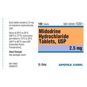 Midodrine HCl Tablets 2.5mg Bottle 100/Bt Each