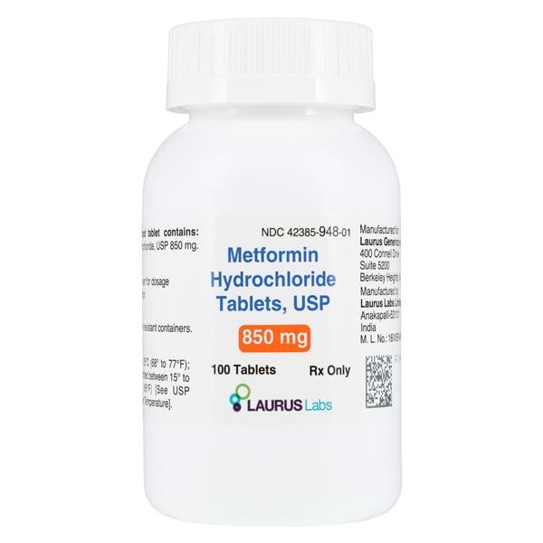 Metformin HCl Tablets 850mg Bottle 100/Bottle Each