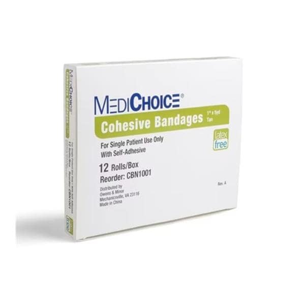 MediChoice Cohesive Bandage Fabric 1"x5yd Tan Non-Sterile 12/Bx, 6 BX/CA