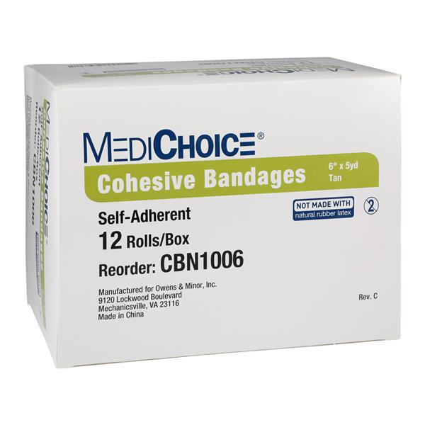 MediChoice Cohesive Bandage Fabric 6"x5yd Tan Non-Sterile Ea, 48 EA/CA