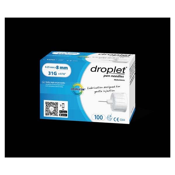 Droplet Pen Needle 31gx8mm Non-Safety 100/Bx