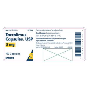 Tacrolimus Capsules 5mg Bottle 100/Bt