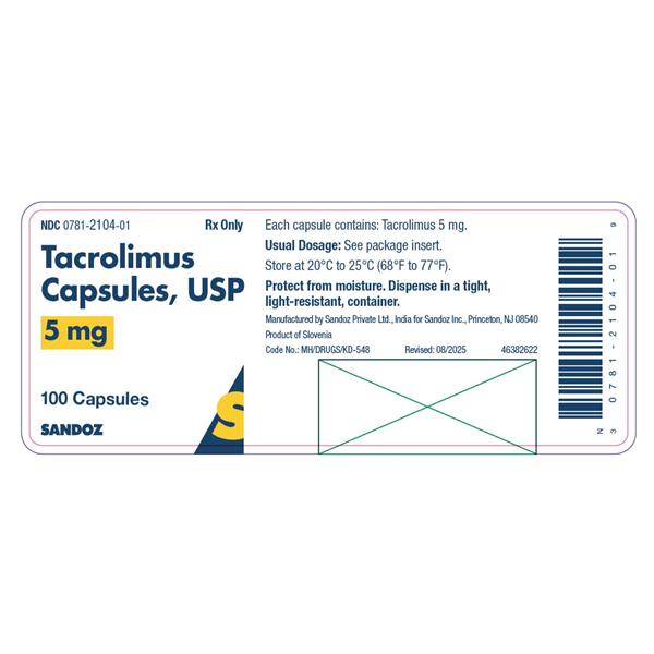 Tacrolimus Capsules 5mg Bottle 100/Bt