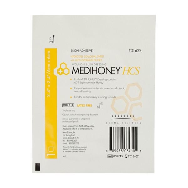 MediHoney HCS Polymer Hydrogel Dressing 2.4x2.4" Sheet HCS Sheet Adhesive