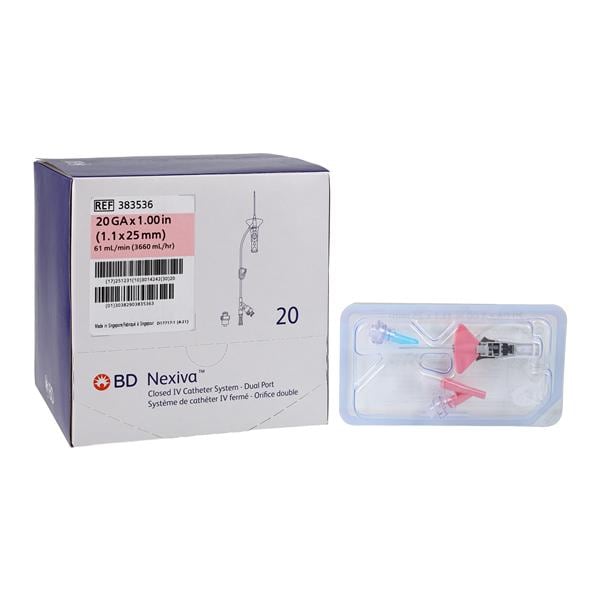 Nexiva IV Catheter Shielded 20 Gauge 1" Pink Closed End 20/Bx