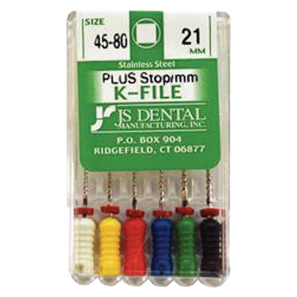 Hand K-File Plus 21 mm Size 45-80 Stainless Steel Assorted 0.02 6/Bx