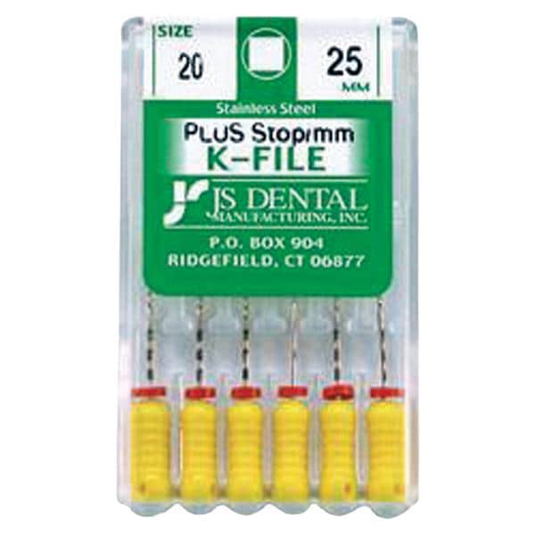 Hand K-File Plus 25 mm Size 20 Stainless Steel Yellow 0.02 6/Bx