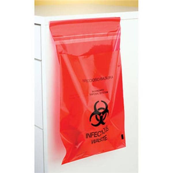 Biohazard Bag 2mil 9x10" Red Adhesive Strip Closure Plastic 200/Bx