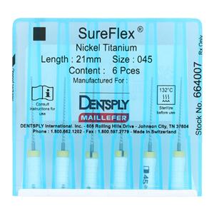 SureFlex Hand File 21 mm Size 45 Nickel Titanium White 6/Bx