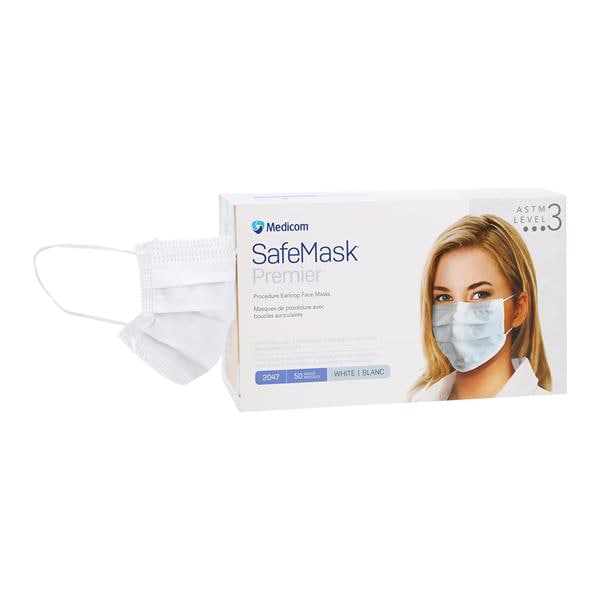 SafeMask Premier Elite Procedure Mask ASTM Level 3 White Adult 50/Bx, 10 BX/CA