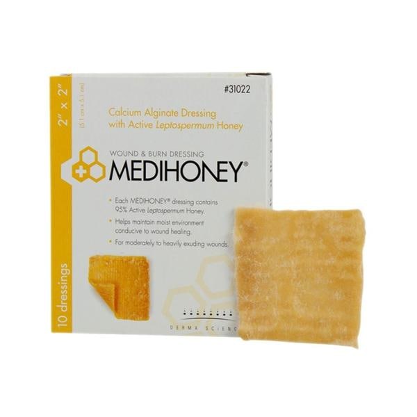 MediHoney Calcium Alginate Pad Dressing 2x2" Medium 10/Bx, 10 BX/CA