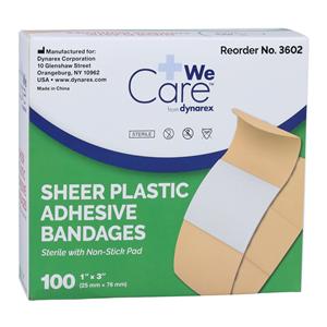DynaSafety Adhesive Bandage Plastic 1x3" Sheer Sterile 100/Bx