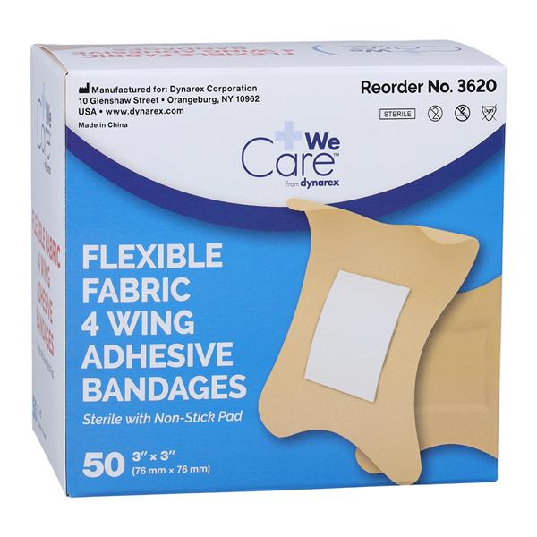DynaSafety Adhesive Bandage Woven Fabric 3x3" Flesh Sterile 50/Bx, 24 BX/CA