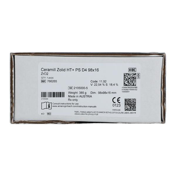 Ceramill Zolid HT+ Zirconia Disc D4 98x16 Ea