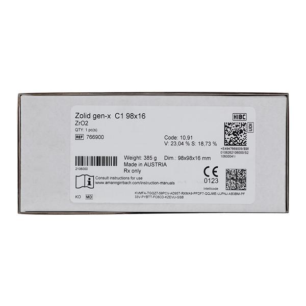 Zolid Gen-X Zirconia Disc C1 98x16 Ea