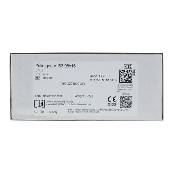 Zolid Gen-X Zirconia Disc B3 98x16 Ea