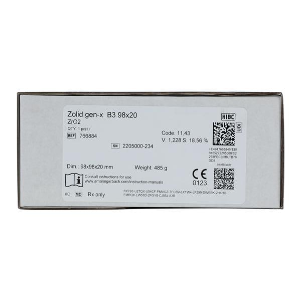 Zolid Gen-X Zirconia Disc B3 98x20 Ea