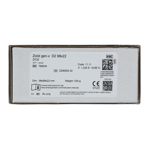 Zolid Gen-X Zirconia Disc D2 98x22 Ea