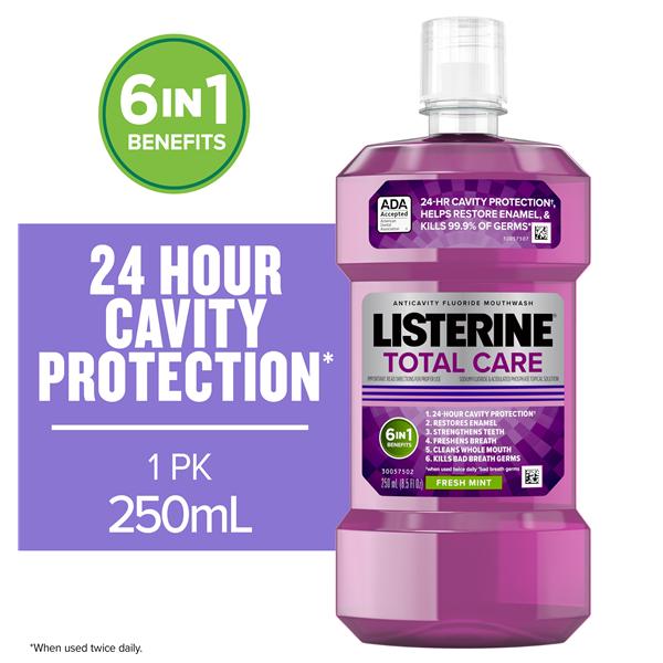 Listerine Total Care Anti Cavity Fresh Mint Mouth Rinse 250 mL 6/Ca