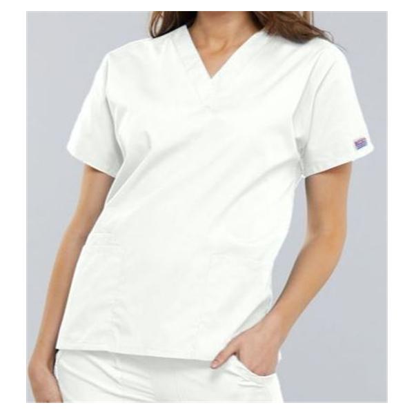 Cherokee Scrub Shirt V-Neck 3 Pockets Short Sleeves Medium White Womens Ea