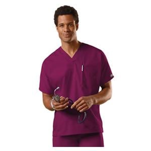 Cherokee Scrub Shirt V-Neck 1 Pocket Short Sleeves Medium Wine Unisex Ea
