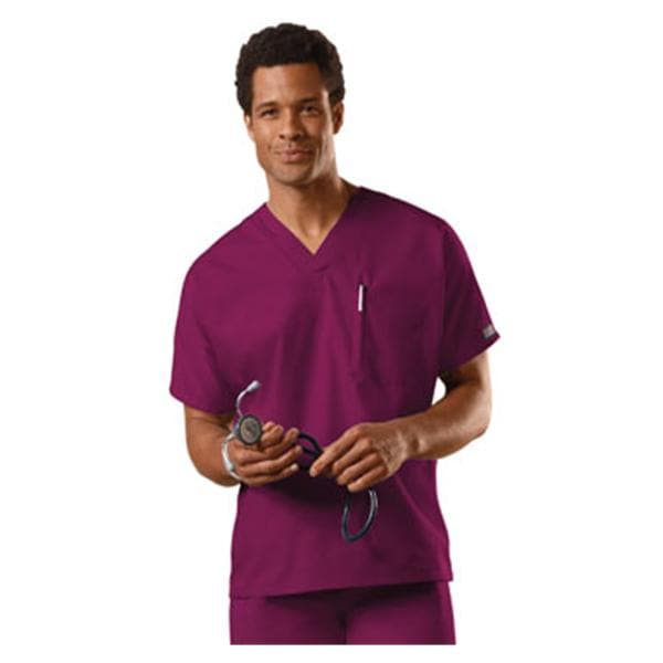 Cherokee Scrub Shirt V-Neck 1 Pocket Short Sleeves Medium Wine Unisex Ea