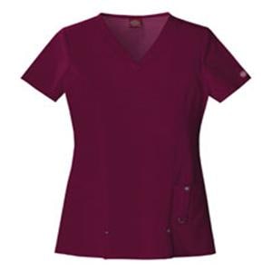 Dickies Scrub Shirt V-Neck 3 Pockets Short Sleeves X-Small Wine Womens Ea