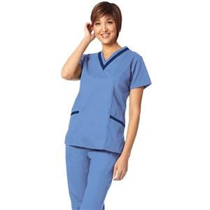 Fashion Poplin Scrub Shirt VNck Tunic 2 Pkts StIn Shrt Slv Sm Nvy/Cl Womens Ea