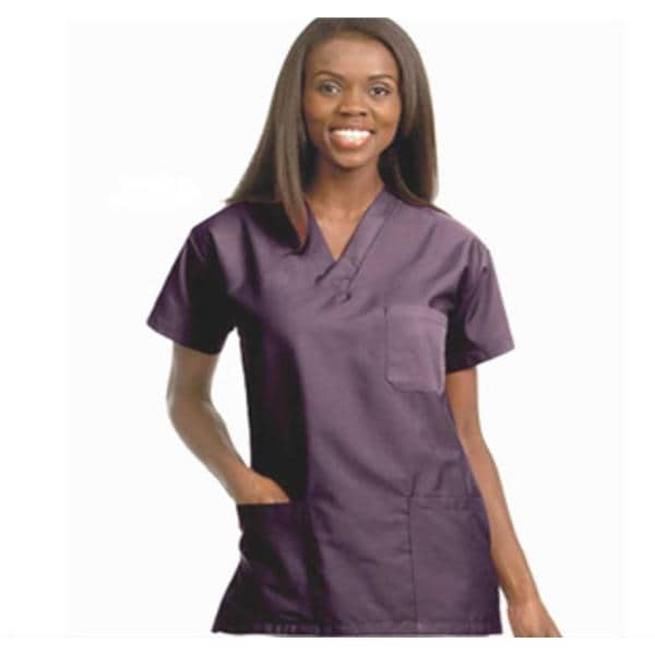 Fashion Poplin Scrub Shirt V-Neck 3 Pockets Small Eggplant Unisex Ea