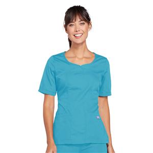 Cherokee Scrub Shirt V-Neck 3 Pockets Short Sleeves 4X Large Turquoise Womens Ea