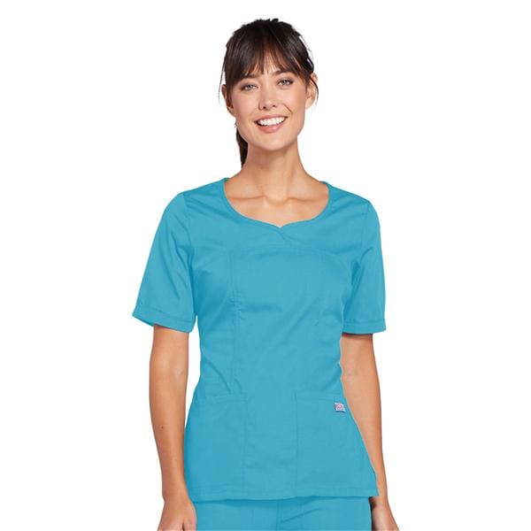 Cherokee Scrub Shirt V-Neck 3 Pockets Short Sleeves 4X Large Turquoise Womens Ea