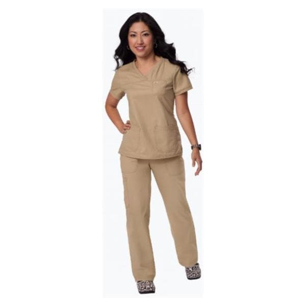 Scrub Shirt 3 Pockets Rib-Trim Short Sleeves 3X Large Camel Womens Ea