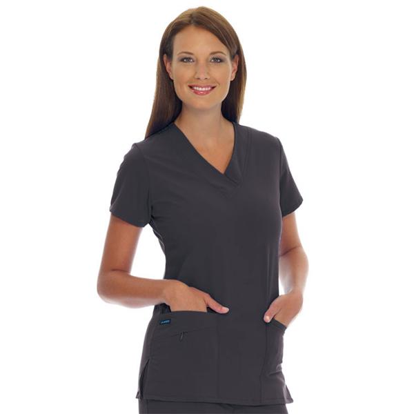 Scrub Shirt V-Neck 3 Pockets Short Sleeves X-Large Charcoal Womens Ea