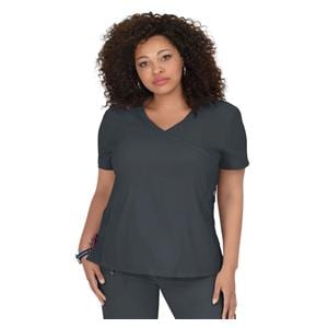 Scrub Top Mock Wrap V-Neck 3 Pockets Short Sleeves Small Charcoal Womens Ea