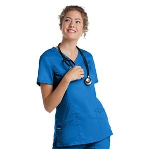 Scrub Top V-Neck Tunic 3 Pockets 2X Small Royal Womens Ea