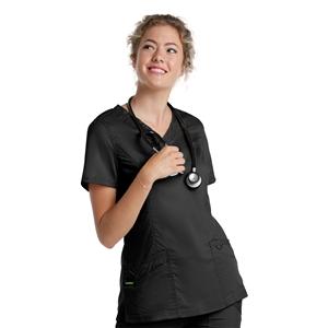 Scrub Top V-Neck Tunic 3 Pockets Medium Black Womens Ea