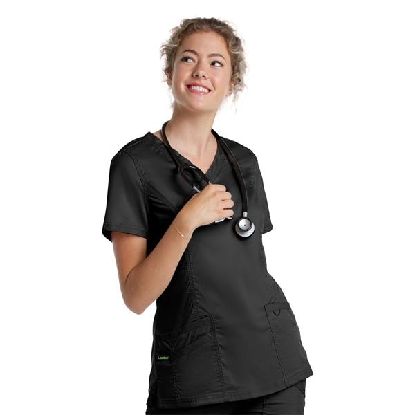 Scrub Top V-Neck Tunic 3 Pockets 2X Small Black Womens Ea