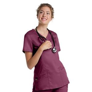 Scrub Top V-Neck Tunic 3 Pockets Medium Wine Womens Ea