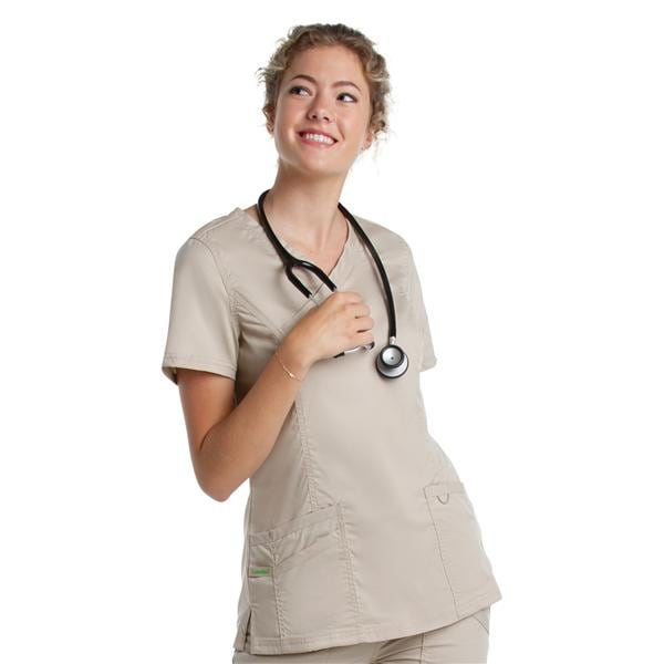 Scrub Top V-Neck Tunic 3 Pockets 2X Small Sand Womens Ea
