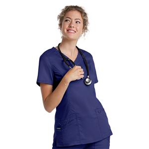Scrub Top V-Neck Tunic 3 Pockets Small True Navy Womens Ea