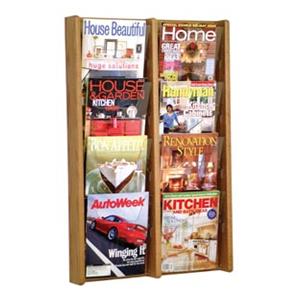 Stance Wall Magazine Display 8 Pockets Medium Oak 21.25 in x 33.5 in x 3 in Ea