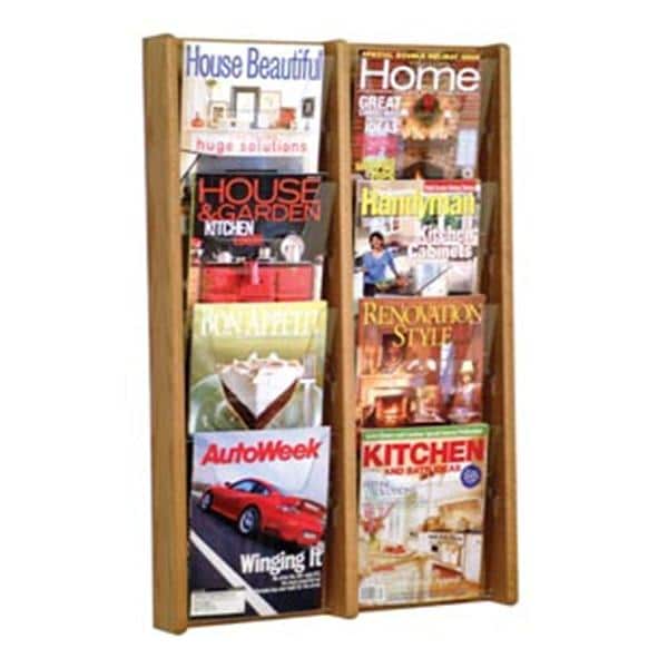 Stance Wall Magazine Display 8 Pockets Medium Oak 21.25 in x 33.5 in x 3 in Ea