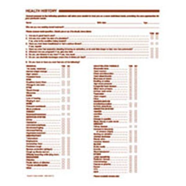 Health History Forms 2-Sided English 7.75 in x 10 in 250/Pk